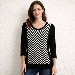 J'Envie New York Black and White Chevron 3/4 Sleeve Sweater Women's Size Small